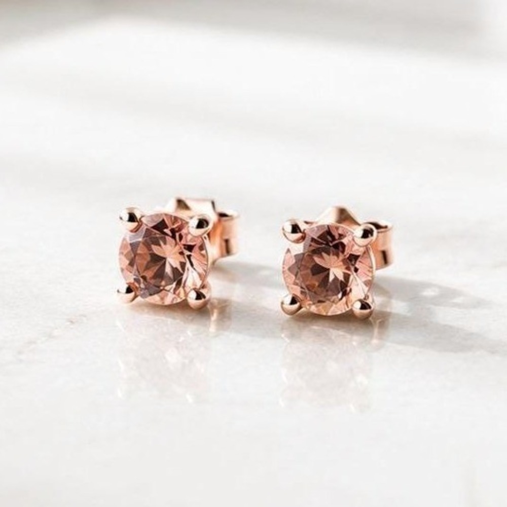 Vintage Rose Gold-Tone Stud Earrings With Pink Stones Minimalist Jewelry